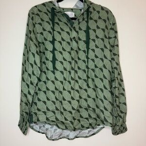 ANTHRO Azulu Colombia 100% Linen Hooded Beachy Quarter Buttoned Pullover Coverup